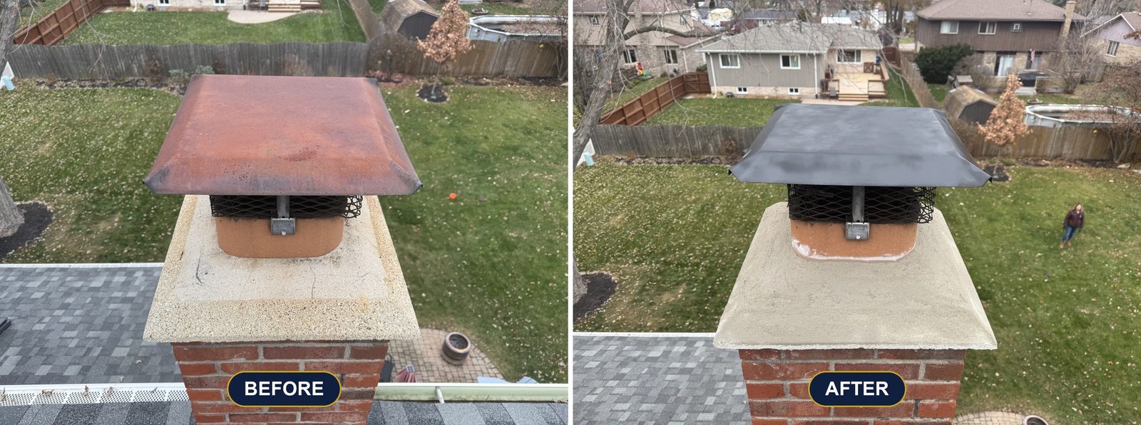 Cap and crown repair on an older brick chimney. Chimney work by Chimney & Home Improvement, serving Bloomington, MN.